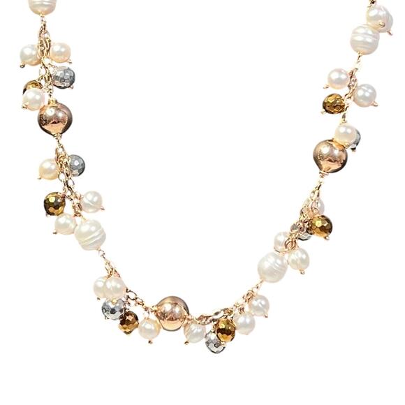 Honora Bronze Italy Pearl Chain Necklace bead grey   Gold tone - Picture 2 of 10